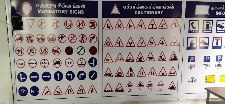 Tamil Nadu mandatory and cautionary road signs
